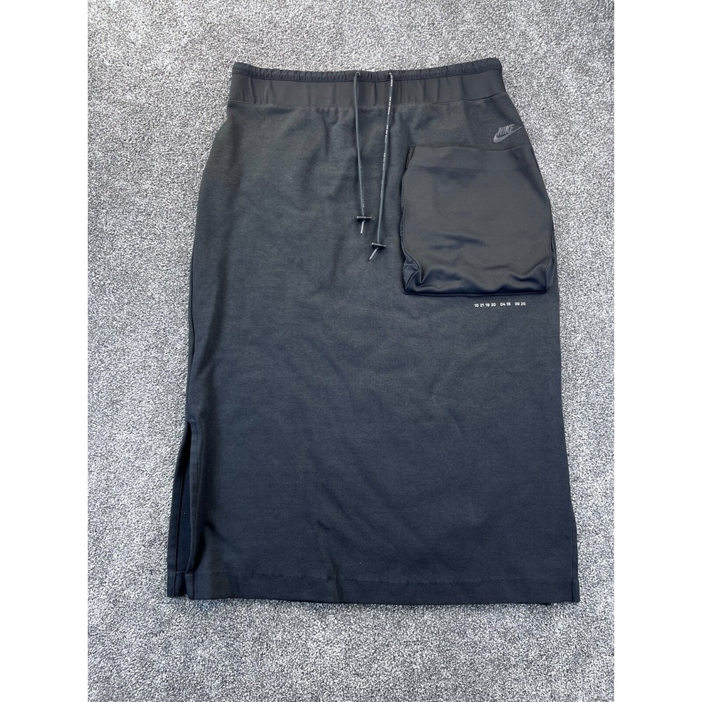 Nike Midi Skirt Womens Mediumā Casual Elastic Waist Pencil Cut Side Slit Black